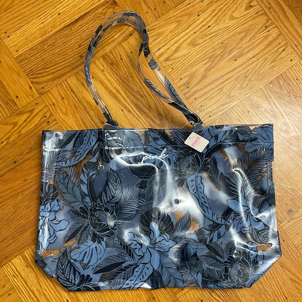 Victoria’s Secret PINK floral tote bag in blue with small accessory bag